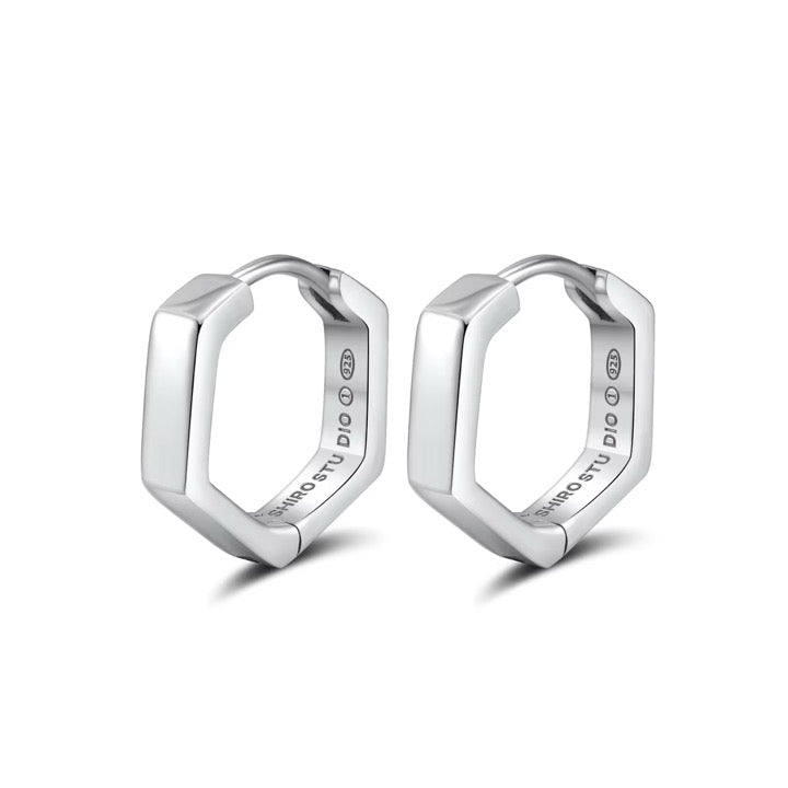 Hexagon Hoop Earrings  - Sterling Silver