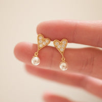 Heart Pearl Earring - 14K Gold