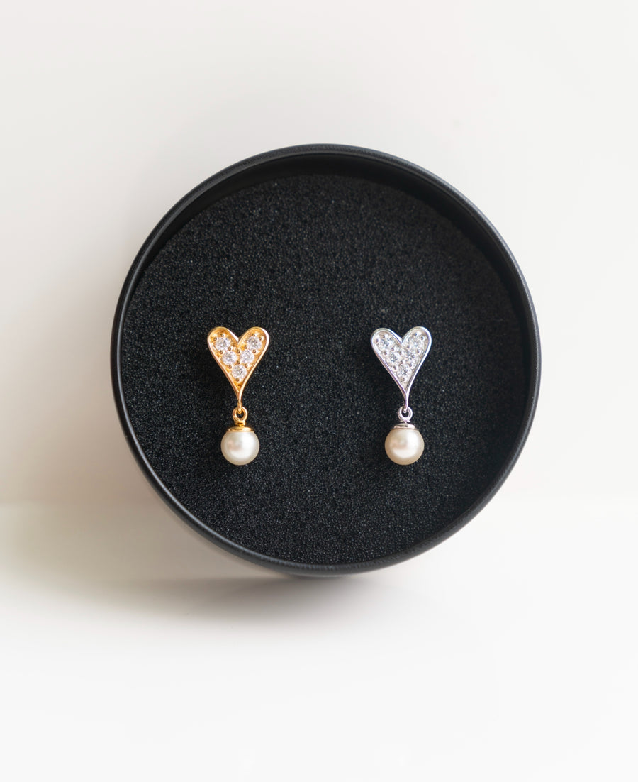 Heart Pearl Earring - 14K Gold