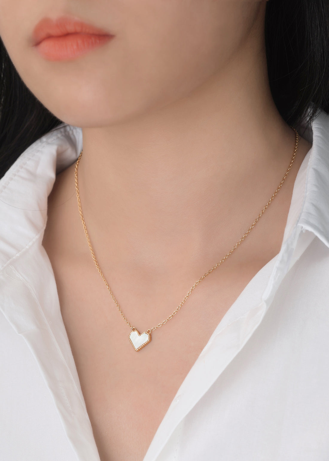 Heart Mother of Pearl Necklace - 14K Gold