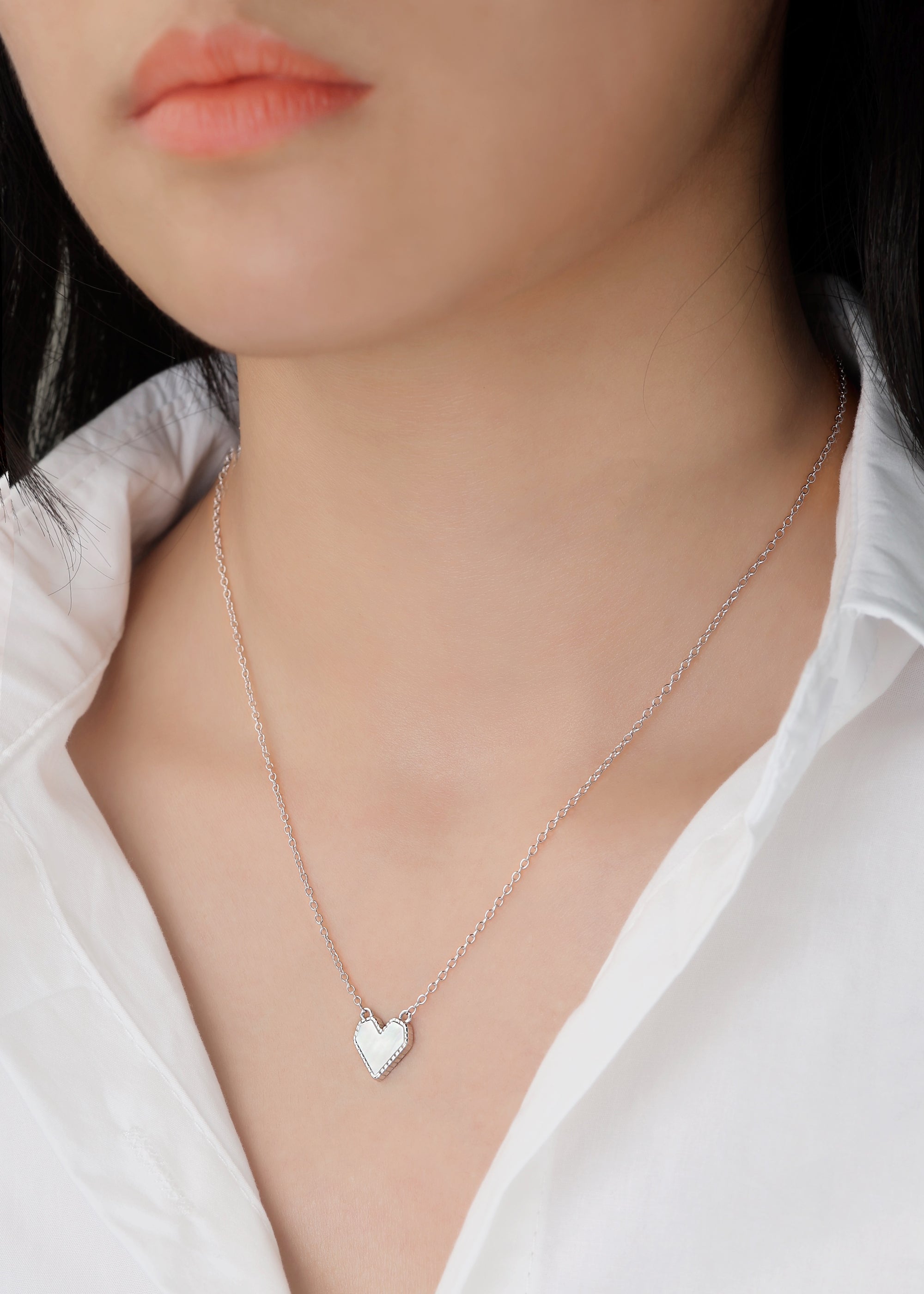 Mother of Pearl Heart Necklace - Sterling Silver