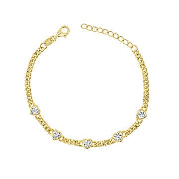 Heart Cuban Bracelet - 14K Gold