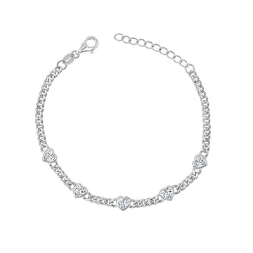 Heart Cuban Bracelet - Sterling Silver