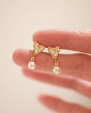 Heart Pearl Earring - 14K Gold