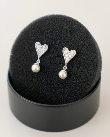 Heart Pearl Earring - Sterling Silver