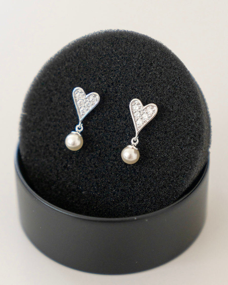 Heart Pearl Earring - Sterling Silver