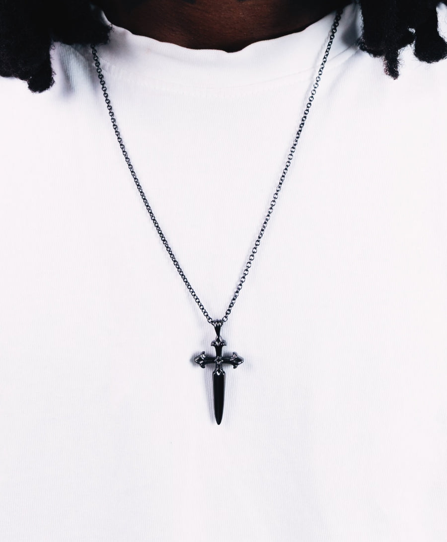 Dagger Necklace - Black Gold