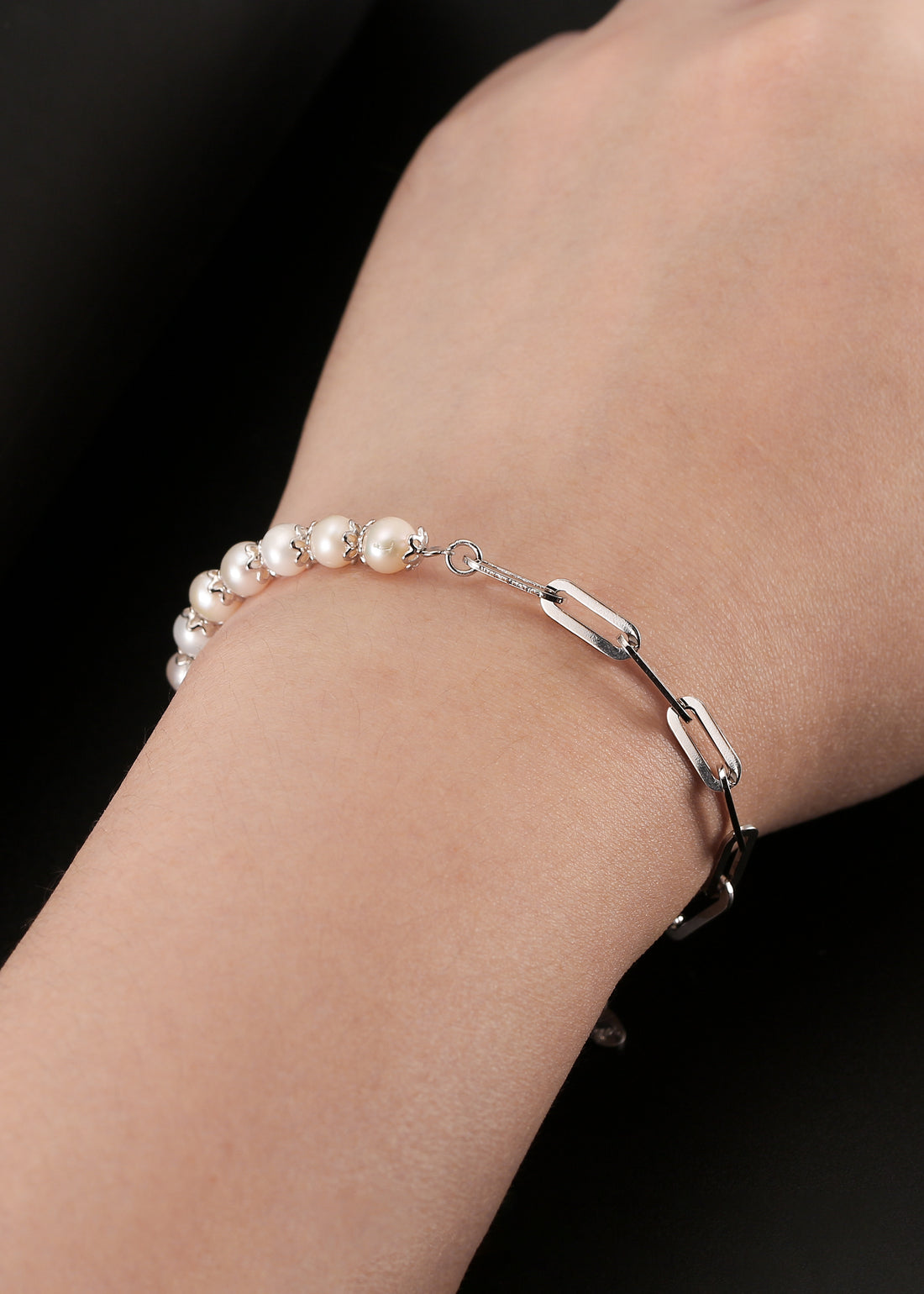 Pearl Clip Bracelet - Sterling Silver/Freshwater Pearl