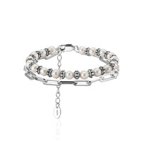 Pearl Clip Double Bracelet - Sterling Silver/Freshwater Pearl