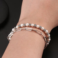 Pearl Clip Double Bracelet - Sterling Silver/Freshwater Pearl