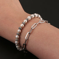 Pearl Clip Double Bracelet - Sterling Silver/Freshwater Pearl