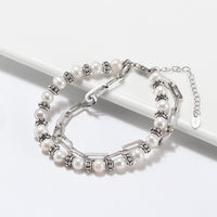 Pearl Clip Double Bracelet - Sterling Silver/Freshwater Pearl