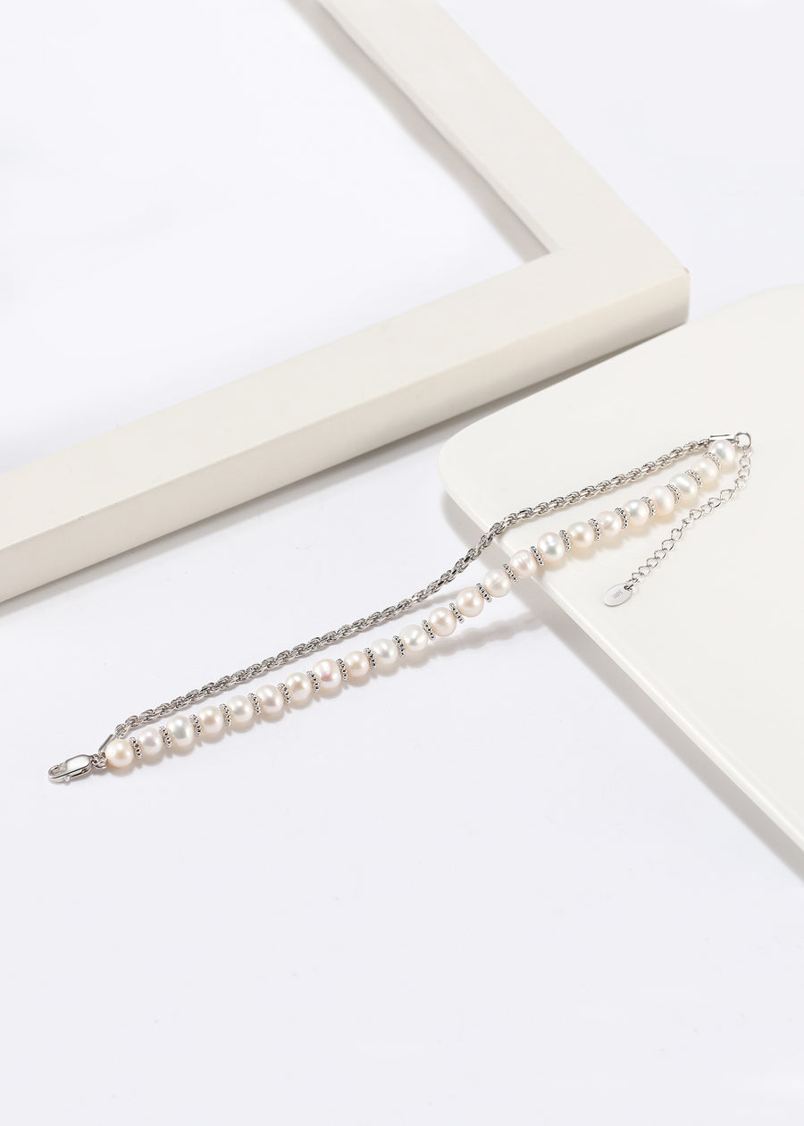 Pearl Rope Double Bracelet - Sterling Silver/Freshwater Pearl