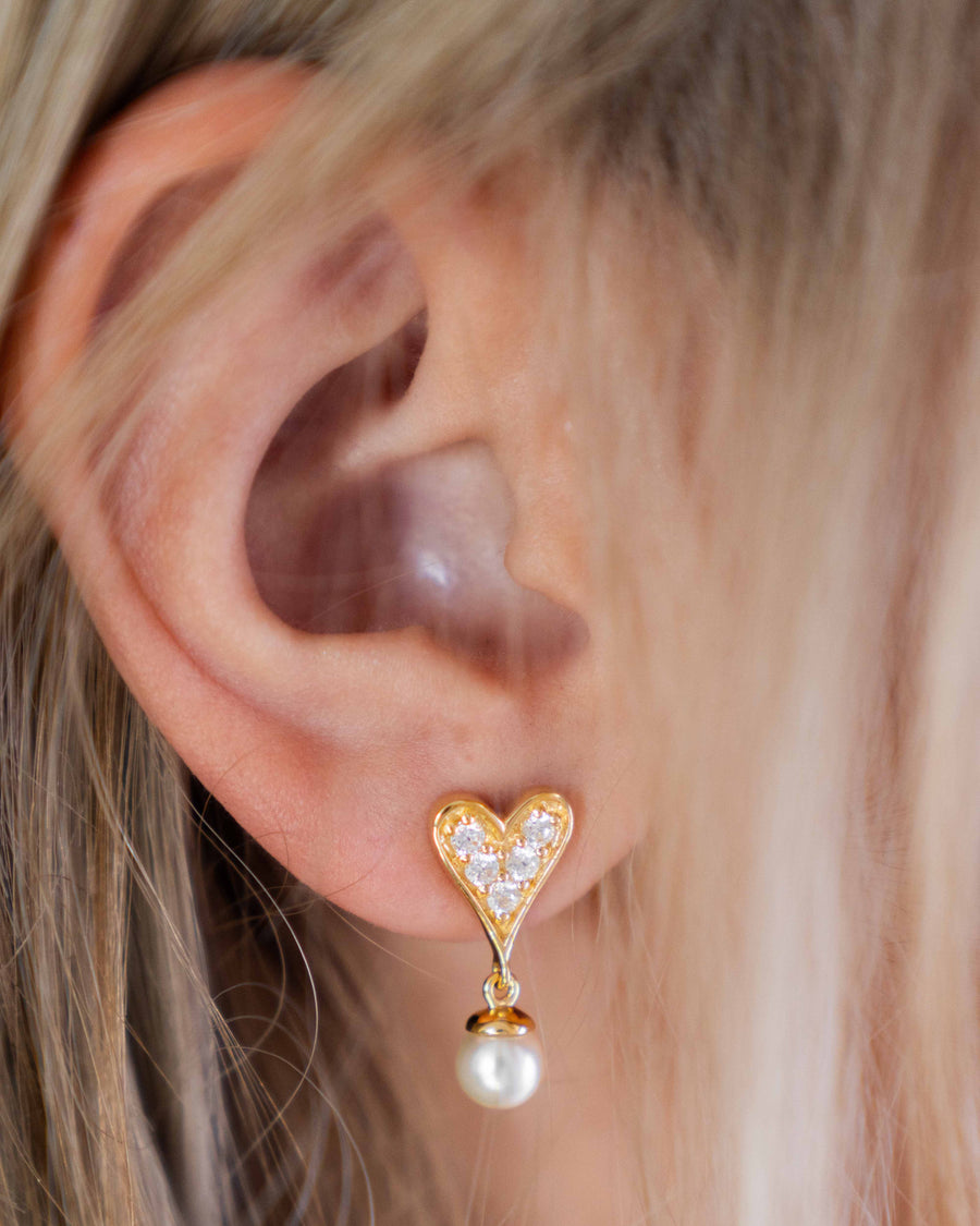 Heart Pearl Earring - 14K Gold